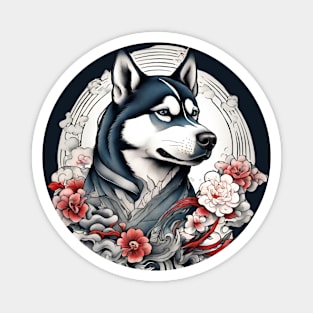 Old School Vintage Japanese Tattoo Art Husky Magnet